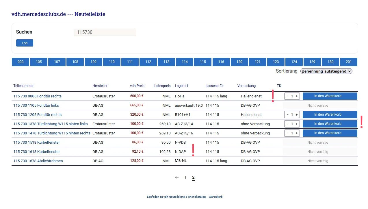 Link zur Neuteileliste